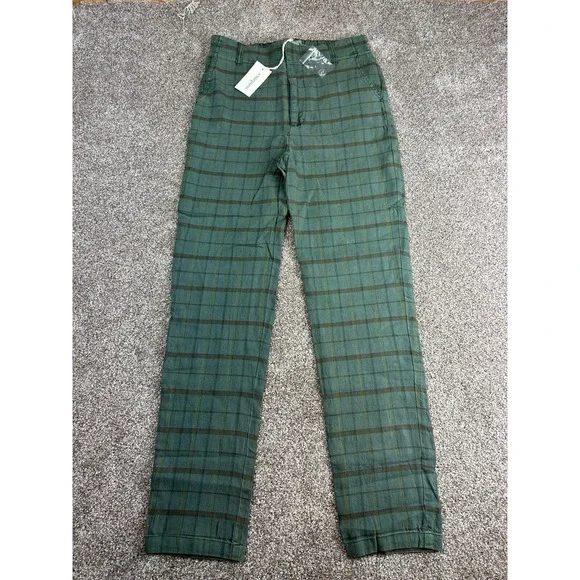 Sundance Ankle Pants Womens Size 2 Sage‎ Green Plaid Linen Blend High Waist - Picture 12 of 12